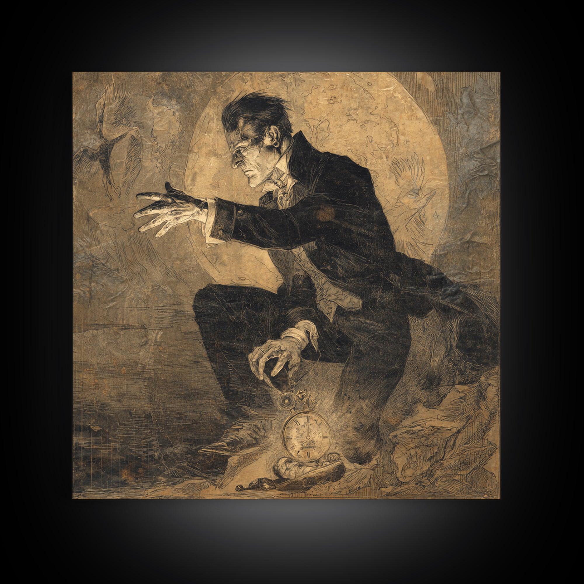 The Cursed Pocket Watch, Decadent Gothic Art, Square Wall Art, Dark Fantasy Wall Art, Framed Canvas Print, Halloween Wall Art