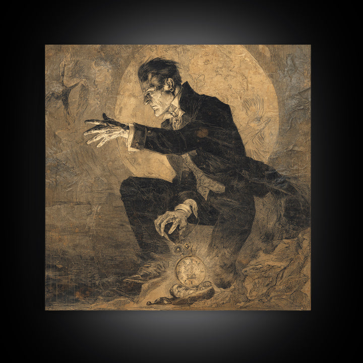 The Cursed Pocket Watch, Decadent Gothic Art, Square Wall Art, Dark Fantasy Wall Art, Framed Canvas Print, Halloween Wall Art