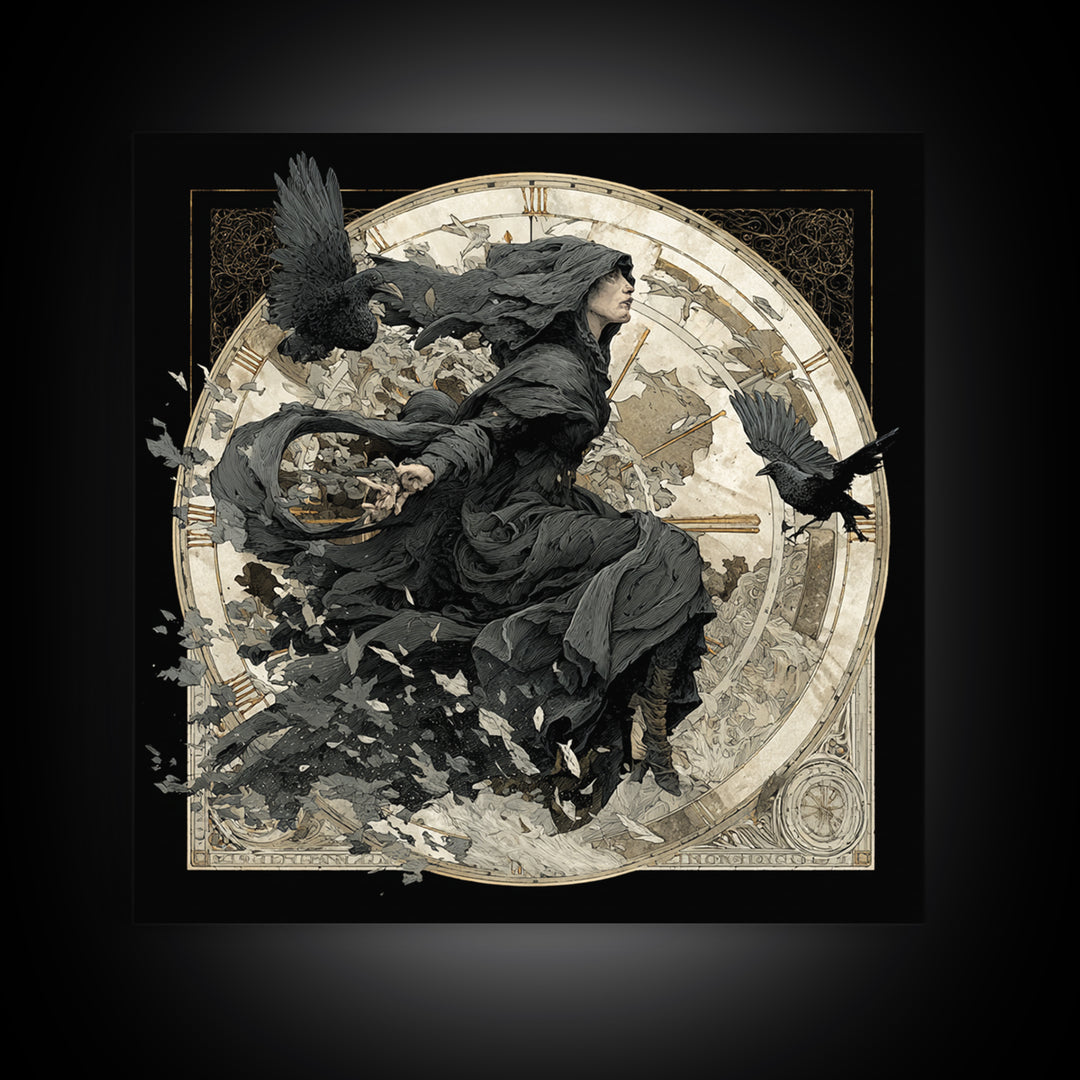 The Cursed Pocket Watch, Symbolist Death Art, Square Wall Art, Dark Halloween Decor, Canvas Print, Halloween Wall Art
