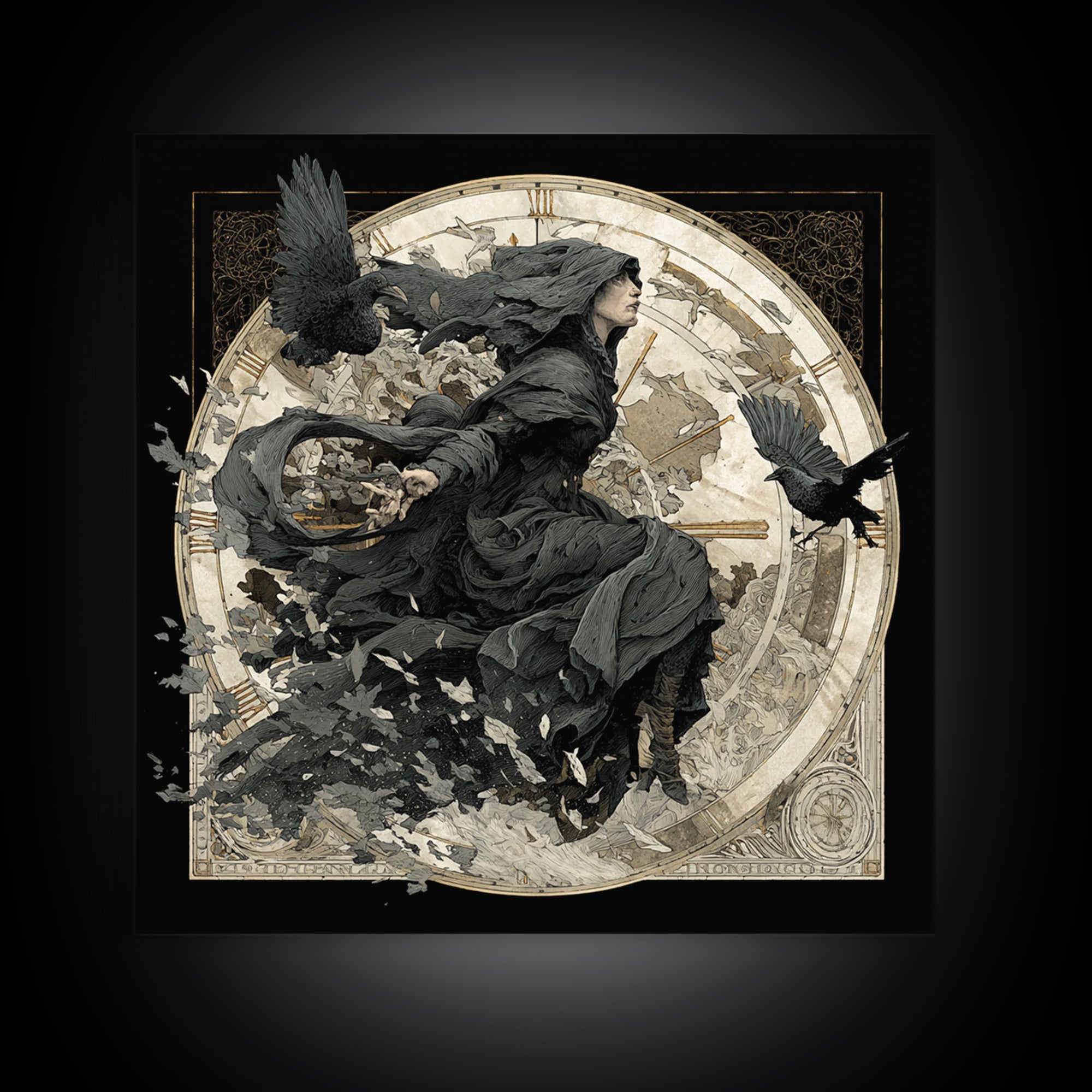 The Cursed Pocket Watch, Symbolist Death Art, Square Wall Art, Dark Halloween Decor, Canvas Print, Halloween Wall Art
