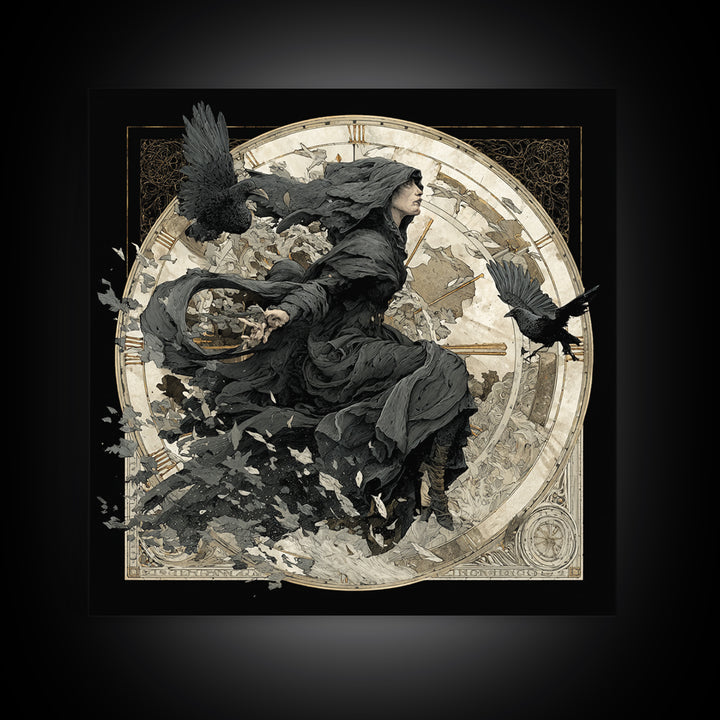 The Cursed Pocket Watch, Symbolist Death Art, Square Wall Art, Dark Halloween Decor, Canvas Print, Halloween Wall Art