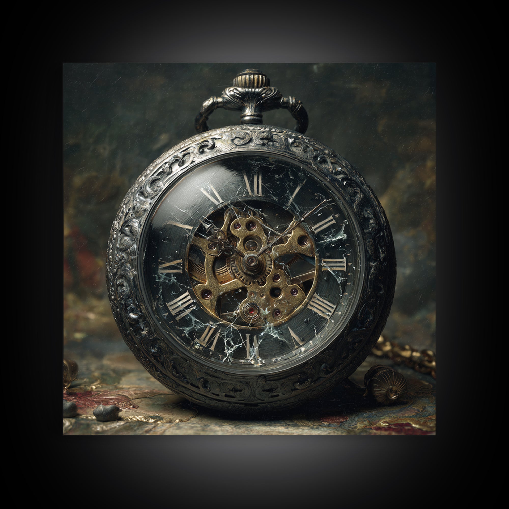 The Cursed Pocket Watch, Dark Symbolist Art, Square Wall Art, Dark Fantasy Wall Art, Framed Canvas Print, Halloween Wall Art