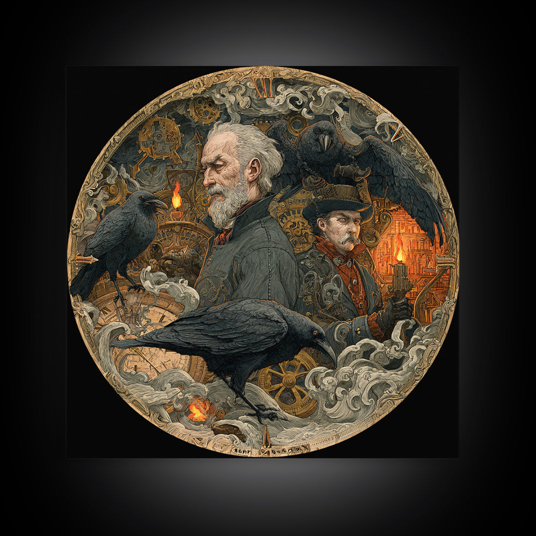 The Cursed Pocket Watch, Symbolist Etching Art, Square Wall Art, Dark Halloween Decor, Canvas Print, Halloween Wall Art