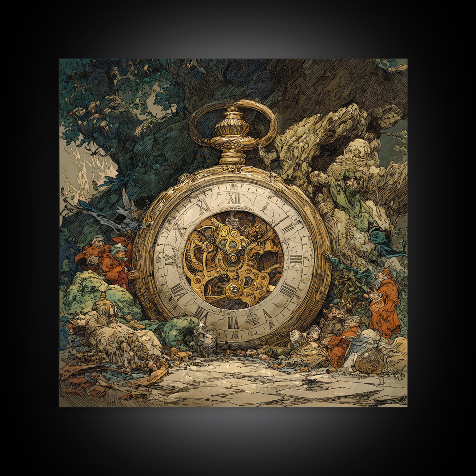 The Cursed Pocket Watch, Gothic Storybook Art, Square Wall Art, Macabre Wall Art, Canvas Print, Halloween Wall Art, Halloween Decor