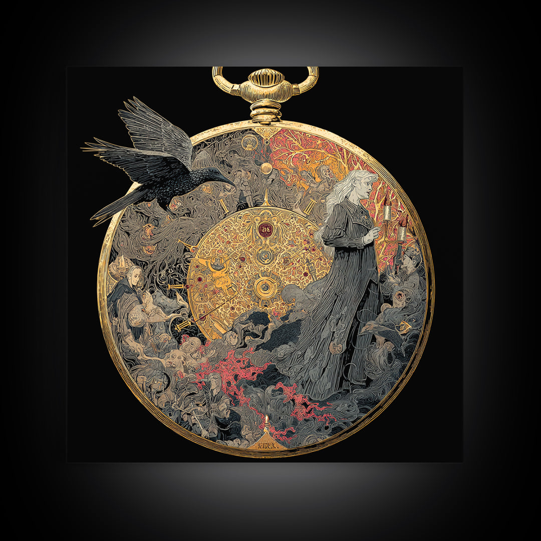 The Cursed Pocket Watch, Stained Glass Gothic Art, Square Wall Art, Macabre Wall Art, Canvas Print, Halloween Wall Art, Spooky Wall Decor