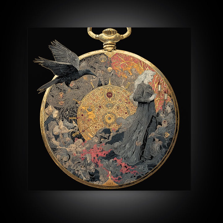 The Cursed Pocket Watch, Stained Glass Gothic Art, Square Wall Art, Macabre Wall Art, Canvas Print, Halloween Wall Art, Spooky Wall Decor