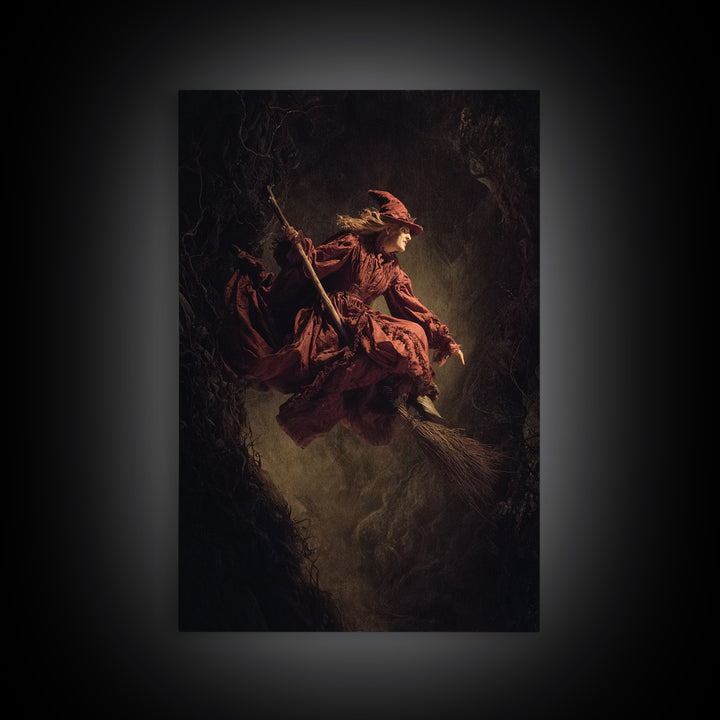 The Witch'S Broom, Gothic Nightmare Art, Vertical Wall Art, Dark Halloween Decor, Canvas Print, Halloween Wall Art, Statement Wall Art
