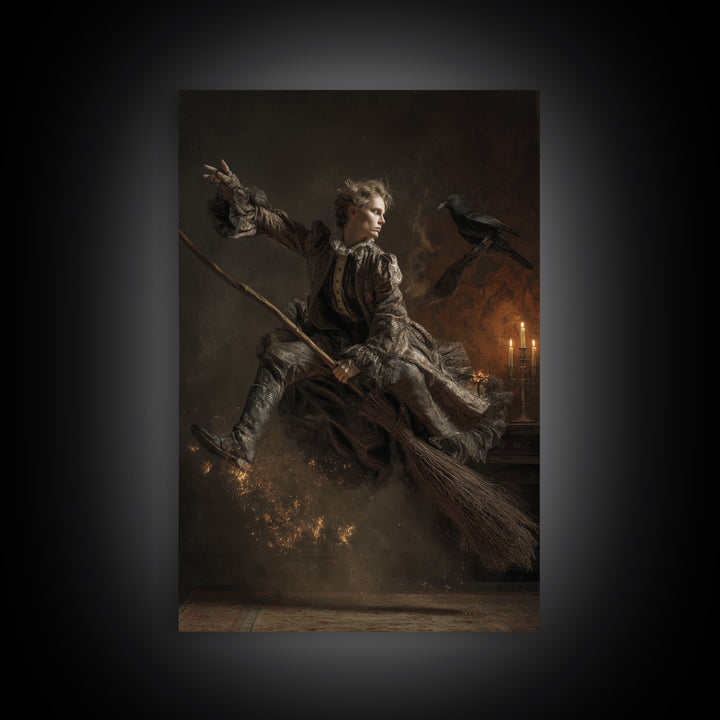 The Witch'S Broom, Visionary Gothic Art, Vertical Wall Art, Gothic Horror Wall Art, Canvas Print, Halloween Wall Art