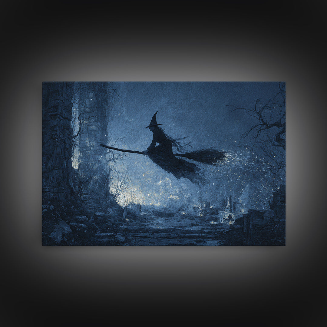 The Witch'S Broom, Romantic Gothic Landscape, Landscape Wall Art, Dark Fantasy Wall Art, Canvas Print, Halloween Wall Art