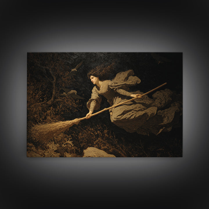 The Witch'S Broom, Symbolist Gothic Landscape, Landscape Wall Art, Gothic Horror Wall Art, Canvas Print, Halloween Wall Art