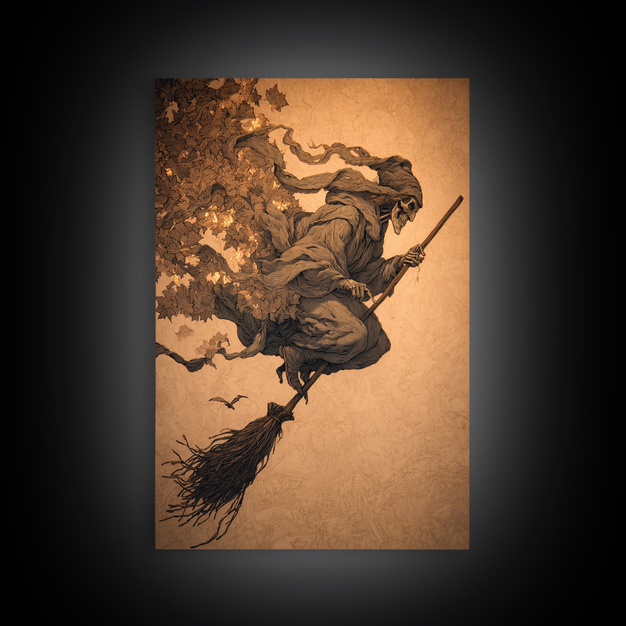 The Witch'S Broom, Decadent Gothic Art, Vertical Wall Art, Dark Halloween Decor, Canvas Print, Halloween Wall Art, Horror Wall Art