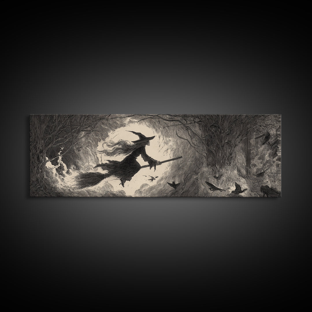 The Witch'S Broom, Expressionist Nightmare Art, Extra Wide Wall Art, Macabre Wall Art, Canvas Print, Halloween Wall Art, Spooky Wall Decor