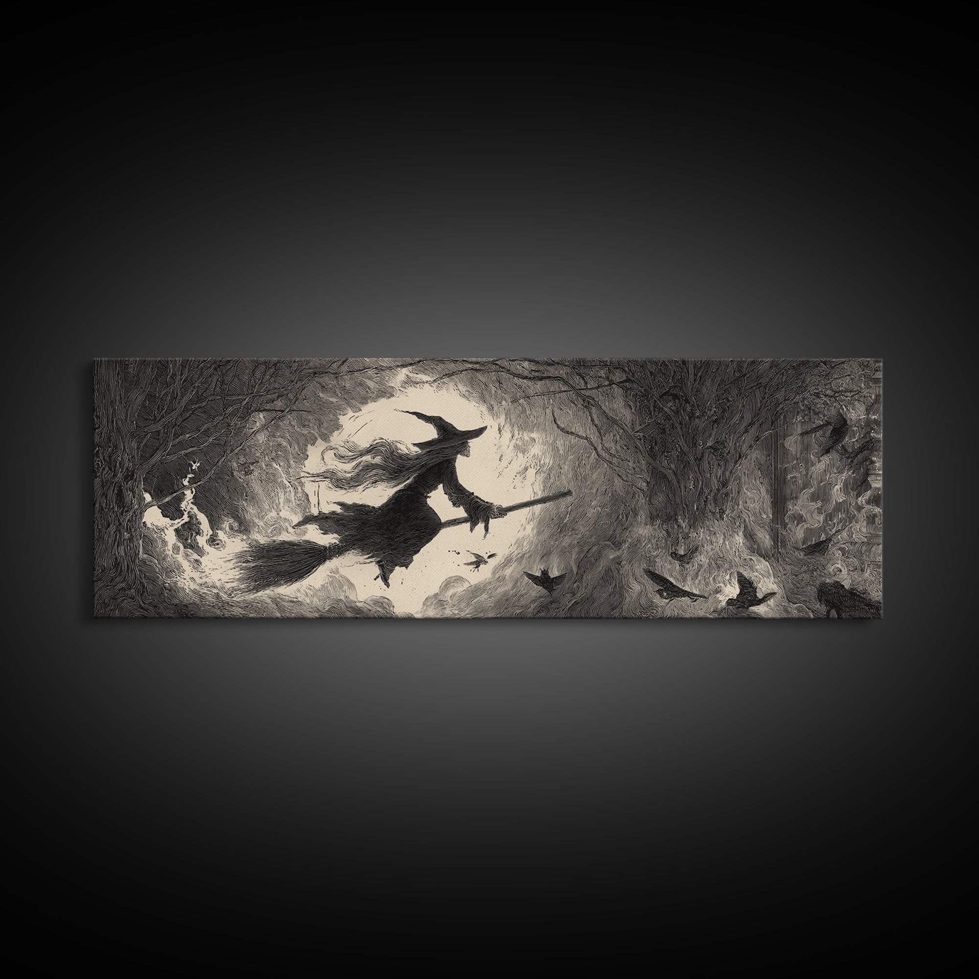 The Witch'S Broom, Expressionist Nightmare Art, Extra Wide Wall Art, Macabre Wall Art, Canvas Print, Halloween Wall Art, Spooky Wall Decor