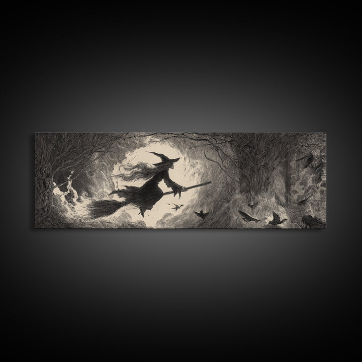 The Witch'S Broom, Expressionist Nightmare Art, Extra Wide Wall Art, Macabre Wall Art, Canvas Print, Halloween Wall Art, Spooky Wall Decor