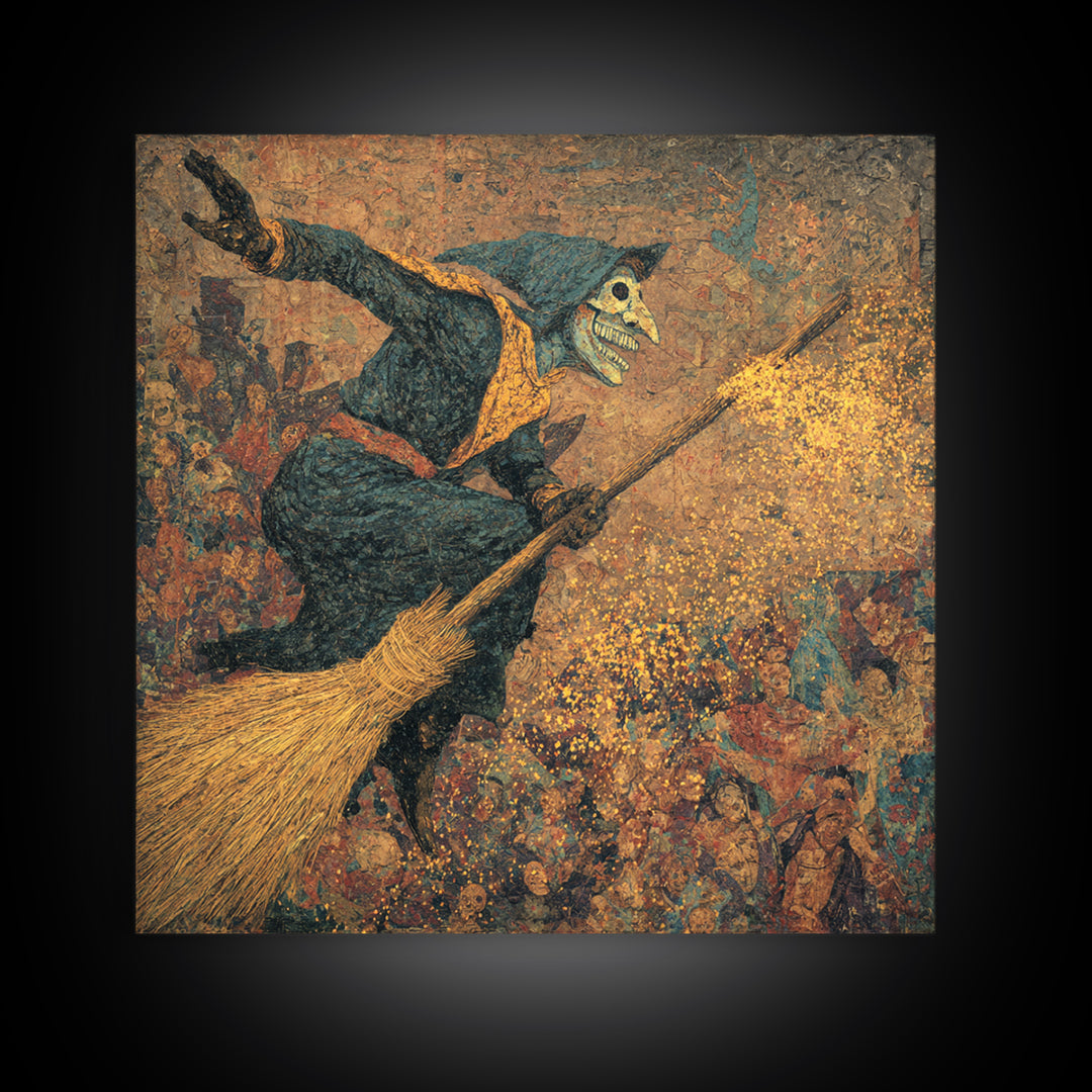 The Witch'S Broom, Grotesque Carnival Art, Square Wall Art, Dark Fantasy Wall Art, Framed Canvas Print, Halloween Wall Art