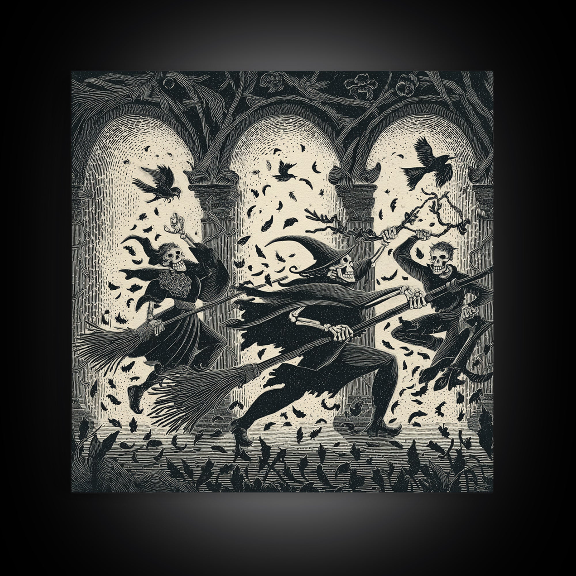 The Witch'S Broom, Macabre Folk Print Art, Square Wall Art, Dark Fantasy Wall Art, Framed Canvas Print, Halloween Wall Art