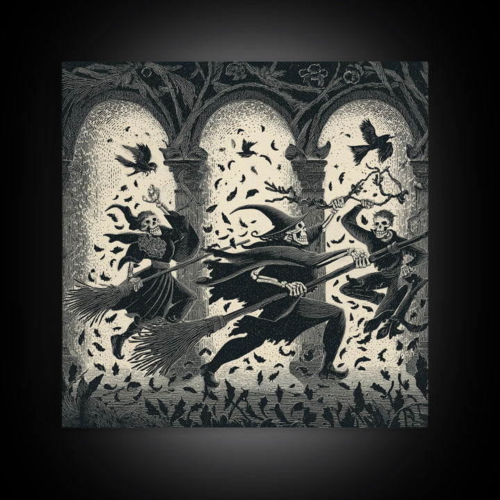 The Witch'S Broom, Macabre Folk Print Art, Square Wall Art, Dark Fantasy Wall Art, Framed Canvas Print, Halloween Wall Art