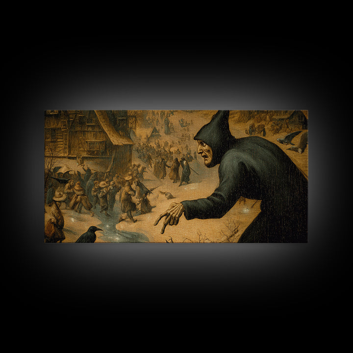 The Bone-Handled Lantern, Northern Renaissance Horror, Wide Panoramic Art, Dark Fantasy Wall Art, Canvas Print, Halloween Wall Art