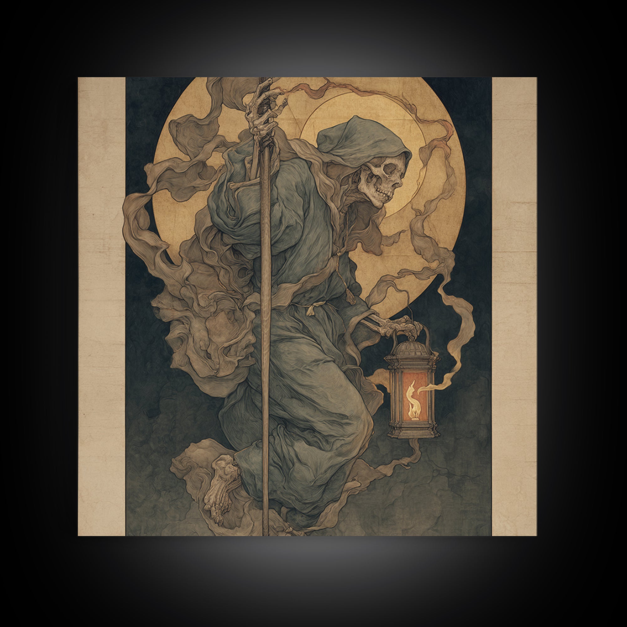 The Bone-Handled Lantern, Dark Renaissance Art, Square Wall Art, Dark Fantasy Wall Art, Canvas Print, Halloween Wall Art