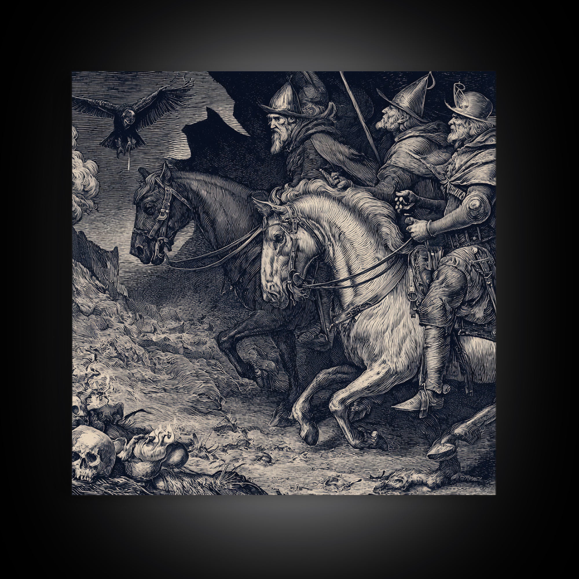 The Bone-Handled Lantern, Renaissance Engraving Art, Square Wall Art, Macabre Wall Art, Canvas Print, Halloween Wall Art
