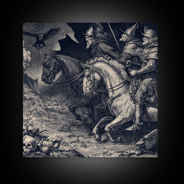 The Bone-Handled Lantern, Renaissance Engraving Art, Square Wall Art, Macabre Wall Art, Canvas Print, Halloween Wall Art