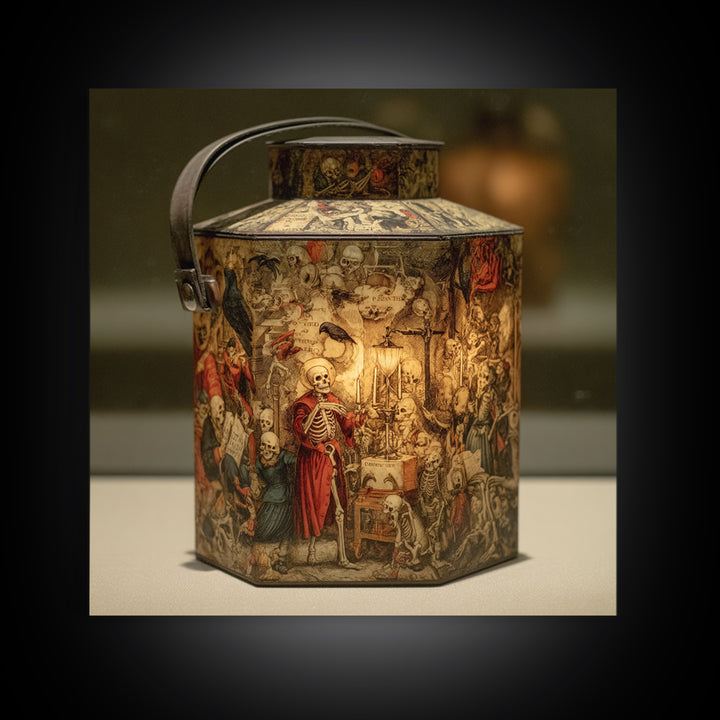 The Bone-Handled Lantern, Danse Macabre Art, Square Wall Art, Macabre Wall Art, Canvas Print, Halloween Wall Art