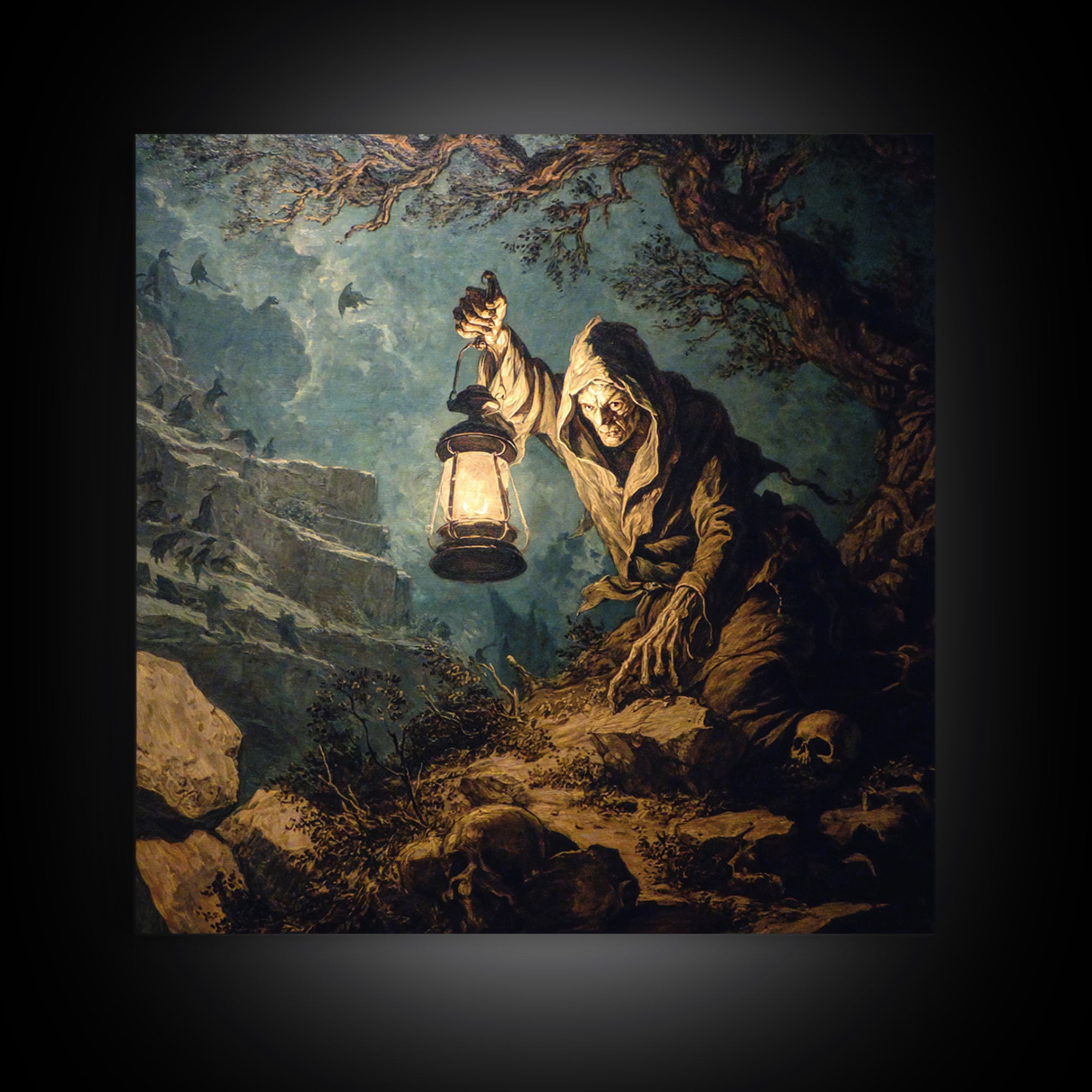 The Bone-Handled Lantern, Baroque Witchcraft Art, Square Wall Art, Macabre Wall Art, Canvas Print, Halloween Wall Art, Horror Wall Art