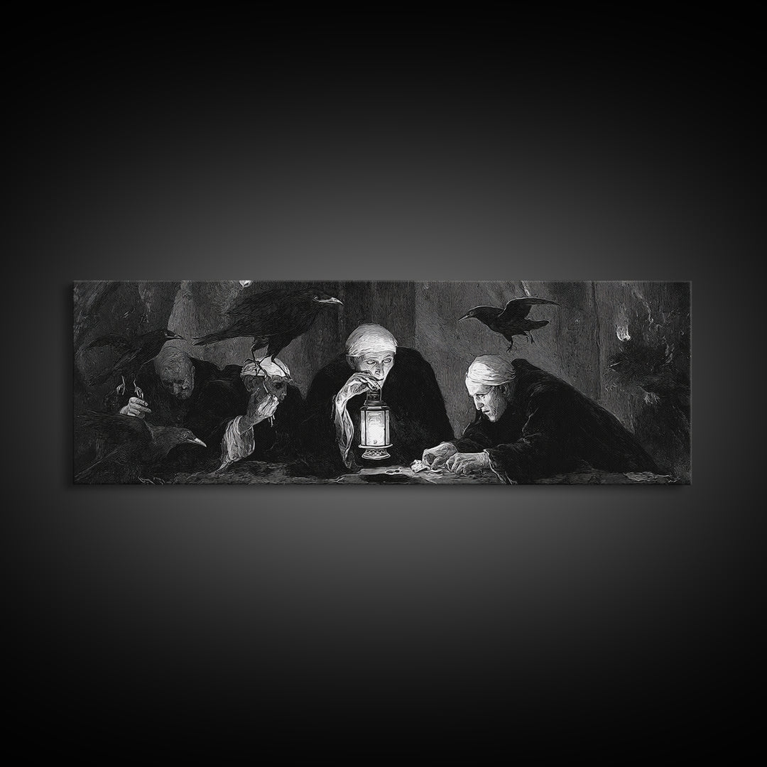 The Bone-Handled Lantern, Dark Romantic Horror Art, Extra Wide Wall Art, Macabre Wall Art, Framed Canvas Print, Halloween Wall Art