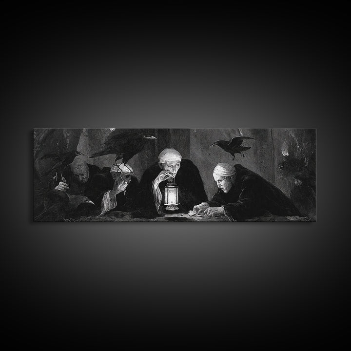 The Bone-Handled Lantern, Dark Romantic Horror Art, Extra Wide Wall Art, Macabre Wall Art, Framed Canvas Print, Halloween Wall Art