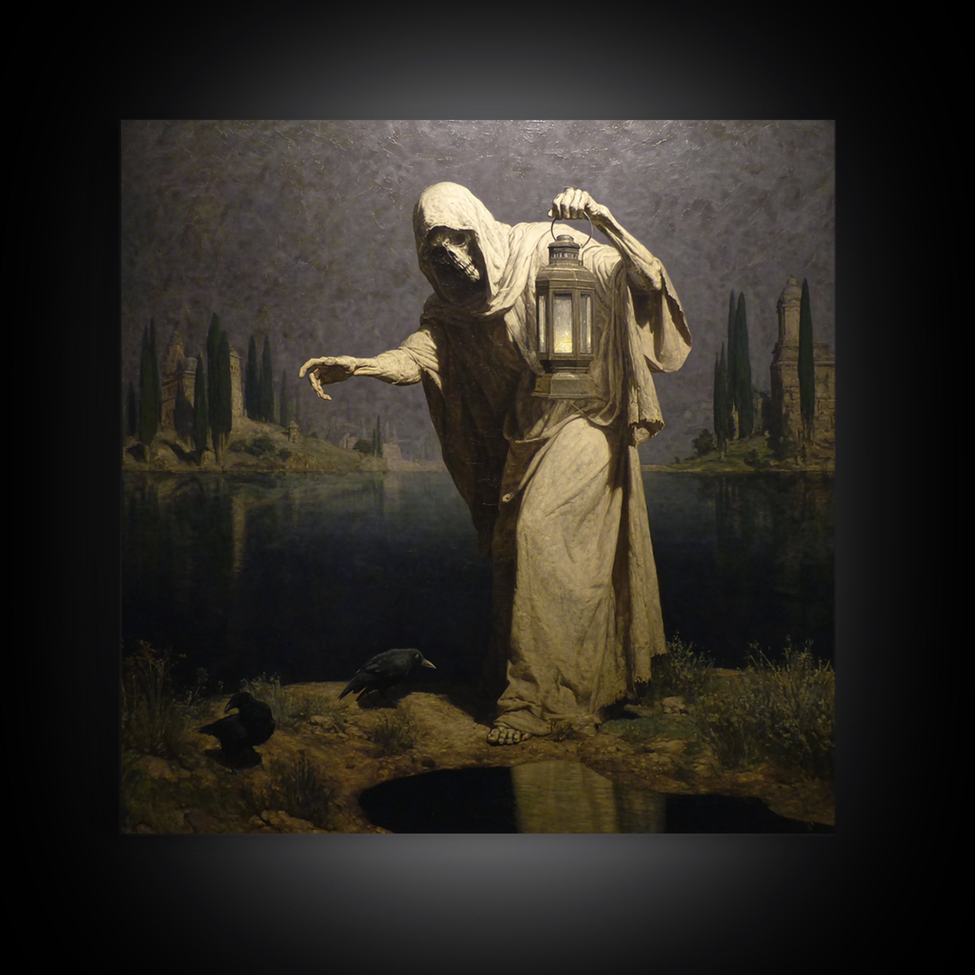 The Bone-Handled Lantern, Symbolist Gothic Landscape, Square Wall Art, Macabre Wall Art, Canvas Print, Halloween Wall Art, Horror Wall Art