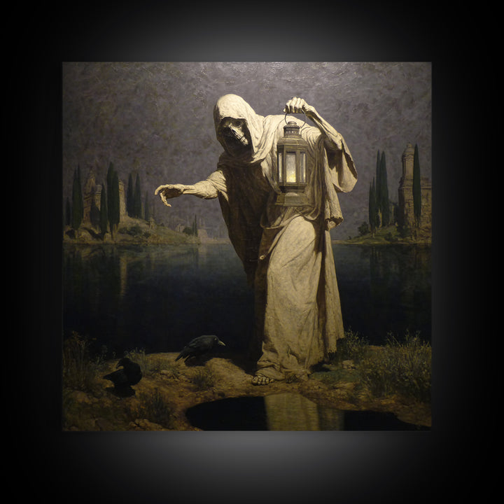 The Bone-Handled Lantern, Symbolist Gothic Landscape, Square Wall Art, Macabre Wall Art, Canvas Print, Halloween Wall Art, Horror Wall Art
