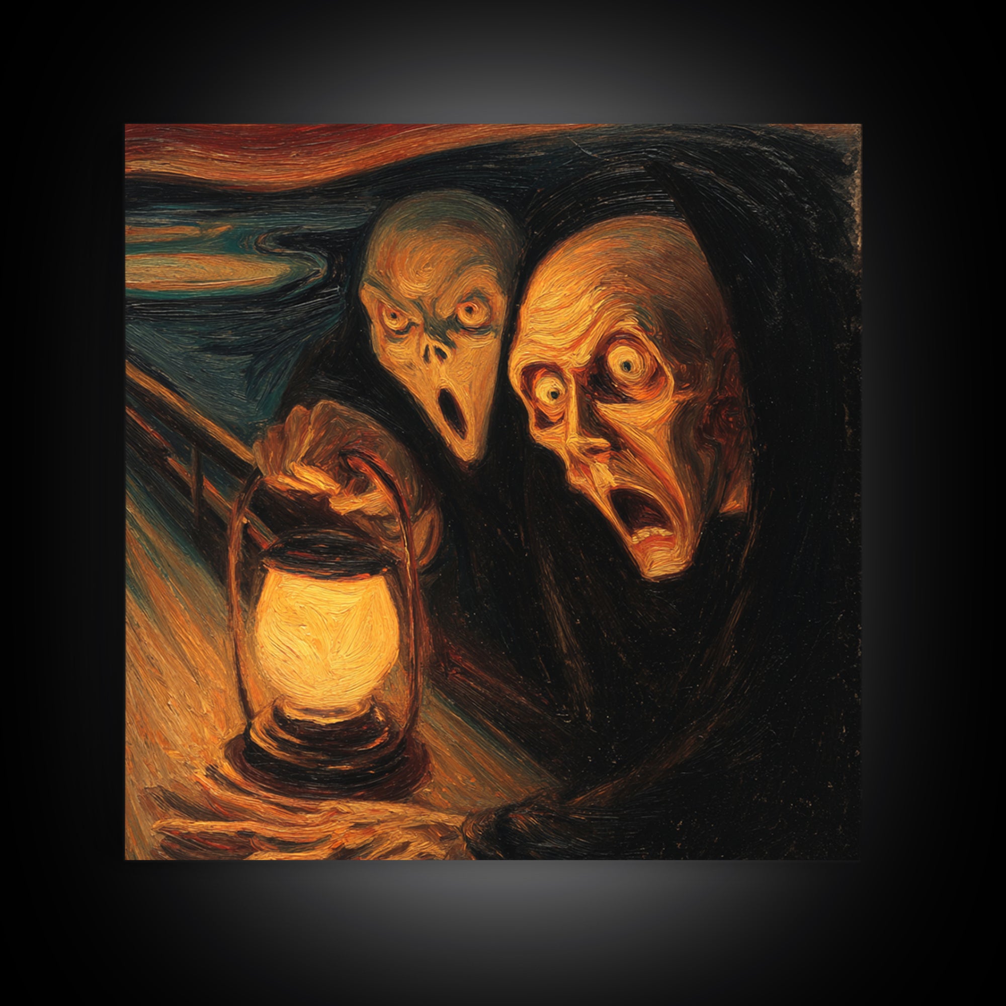 The Bone-Handled Lantern, Expressionist Gothic Art, Square Wall Art, Dark Halloween Decor, Canvas Print, Halloween Wall Art