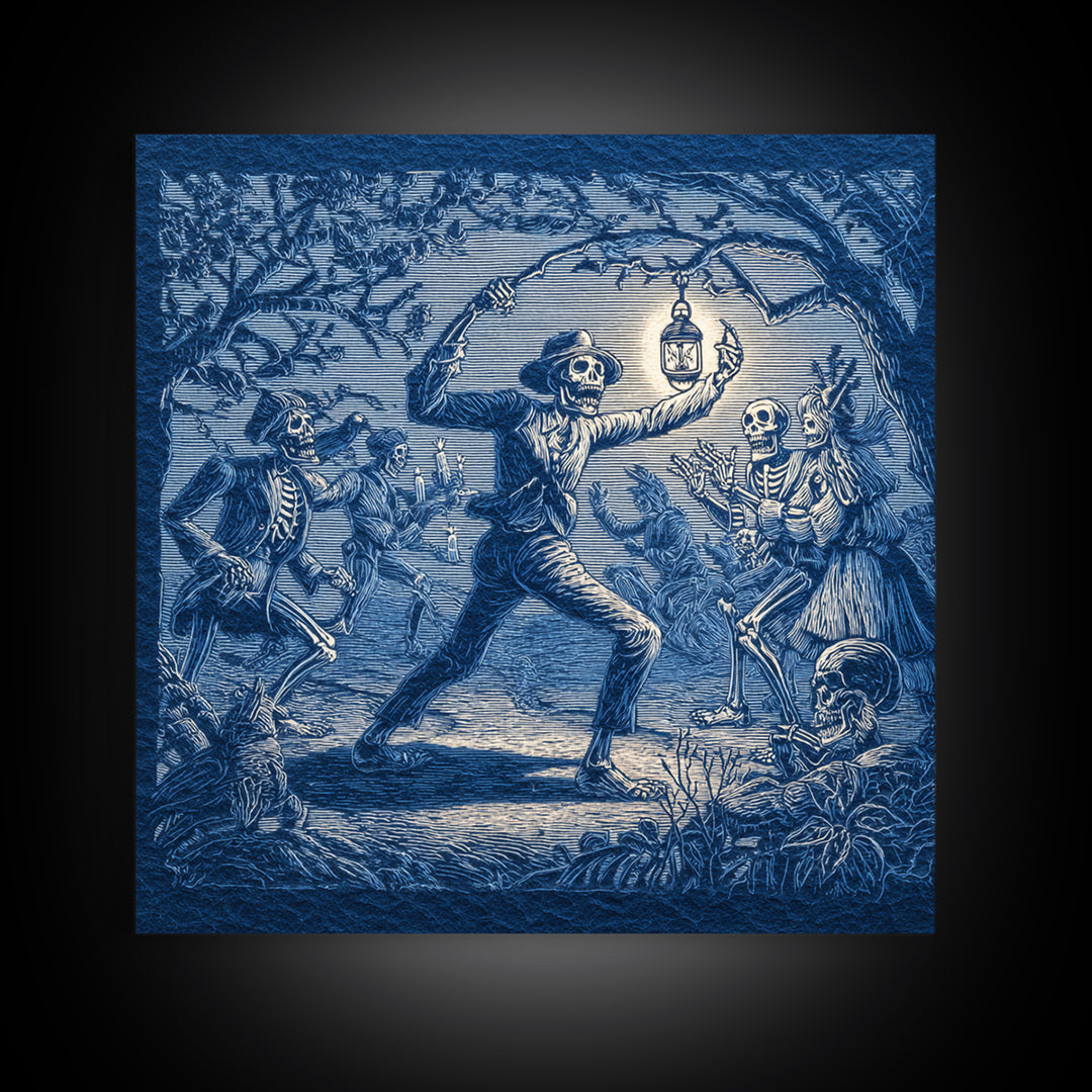 The Bone-Handled Lantern, Macabre Folk Print Art, Square Wall Art, Macabre Wall Art, Framed Canvas Print, Halloween Wall Art