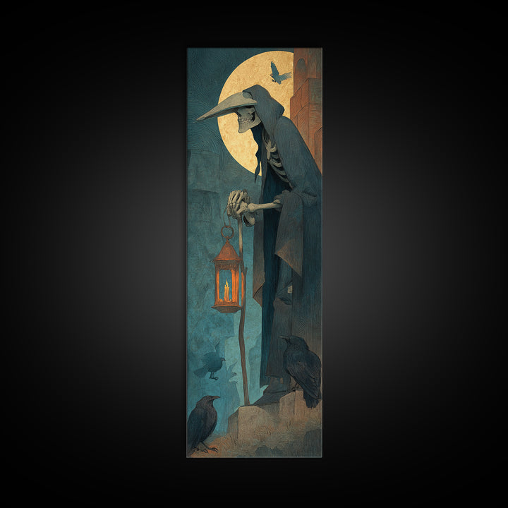 The Bone-Handled Lantern, Surreal Apocalyptic Art, Tall Narrow Wall Art, Dark Halloween Decor, Framed Canvas Print