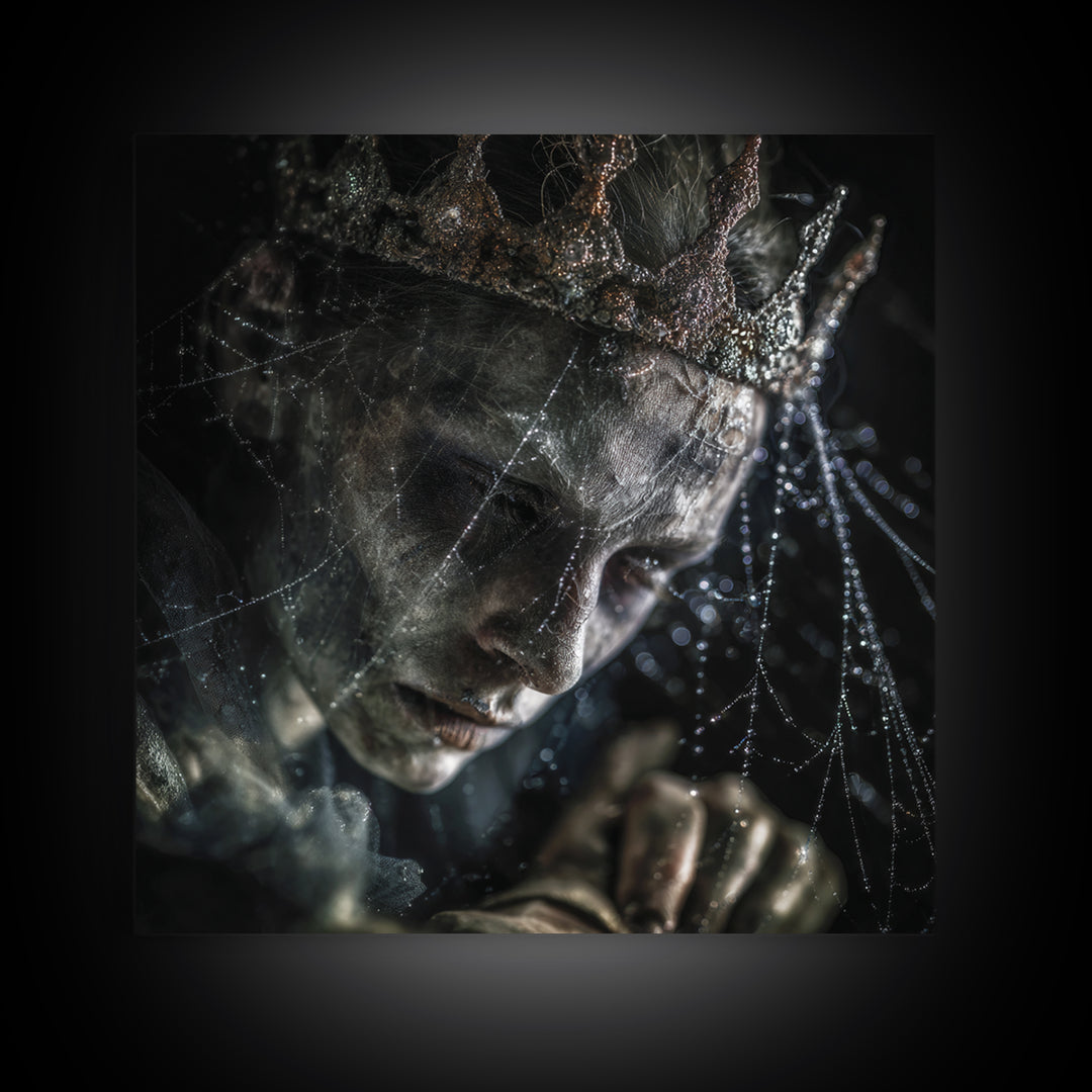 The Spiderweb Crown, Dark Renaissance Art, Square Wall Art, Macabre Wall Art, Framed Canvas Print, Halloween Wall Art
