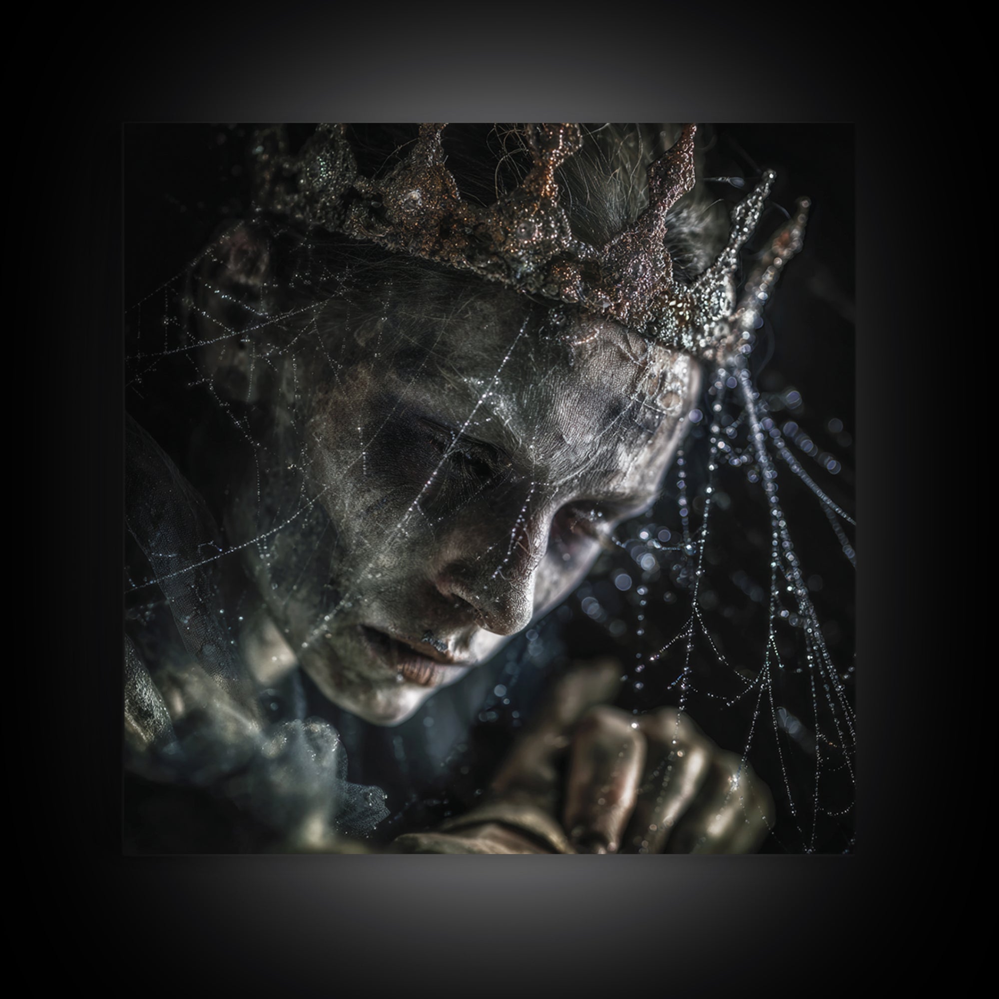 The Spiderweb Crown, Dark Renaissance Art, Square Wall Art, Macabre Wall Art, Framed Canvas Print, Halloween Wall Art