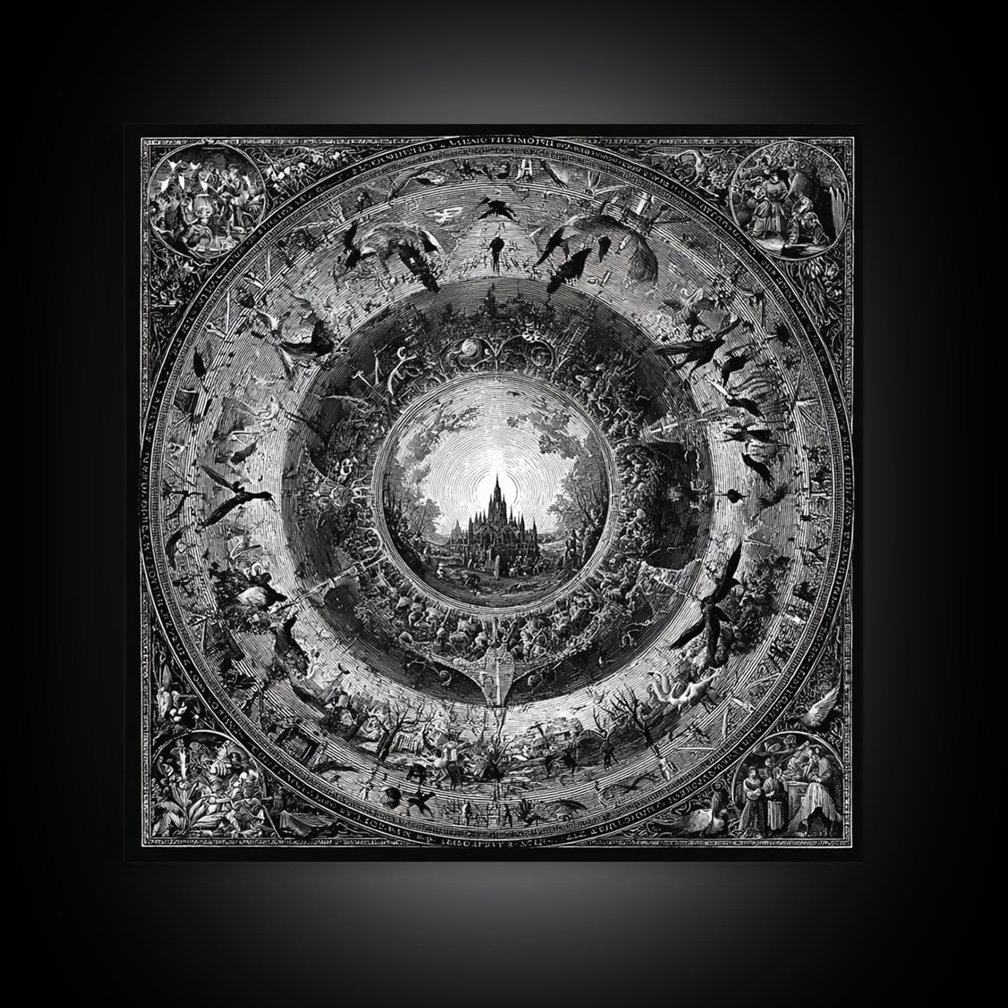 The Spiderweb Crown, Renaissance Engraving Art, Square Wall Art, Dark Halloween Decor, Framed Canvas Print, Halloween Wall Art