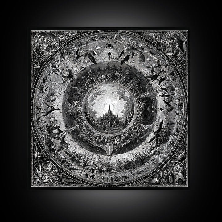 The Spiderweb Crown, Renaissance Engraving Art, Square Wall Art, Dark Halloween Decor, Framed Canvas Print, Halloween Wall Art