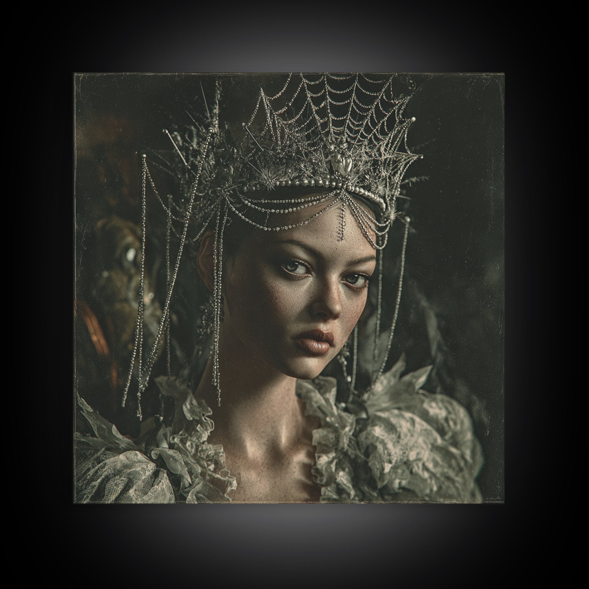 The Spiderweb Crown, Baroque Witchcraft Art, Square Wall Art, Gothic Horror Wall Art, Canvas Print, Halloween Wall Art, Halloween Decor