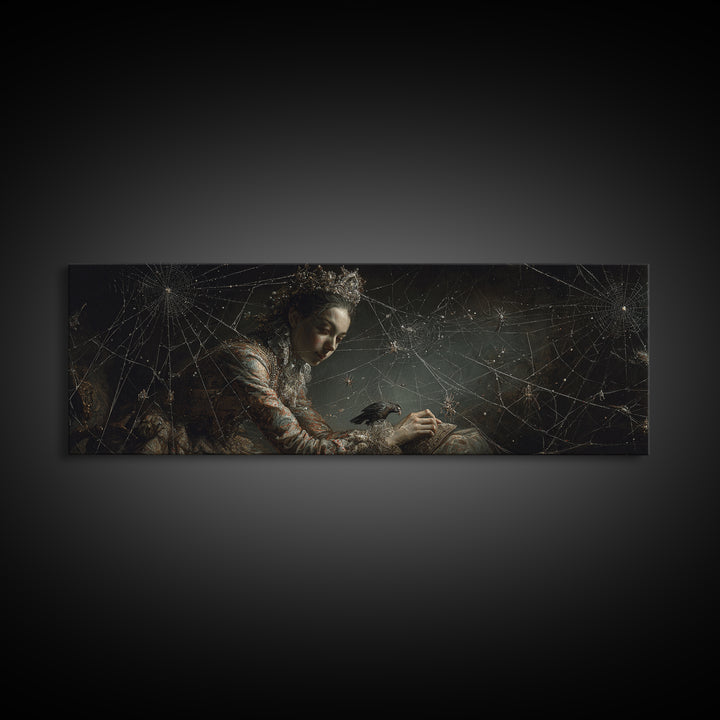 The Spiderweb Crown, Dark Romantic Horror Art, Extra Wide Wall Art, Macabre Wall Art, Canvas Print, Halloween Wall Art, Gothic Home Decor