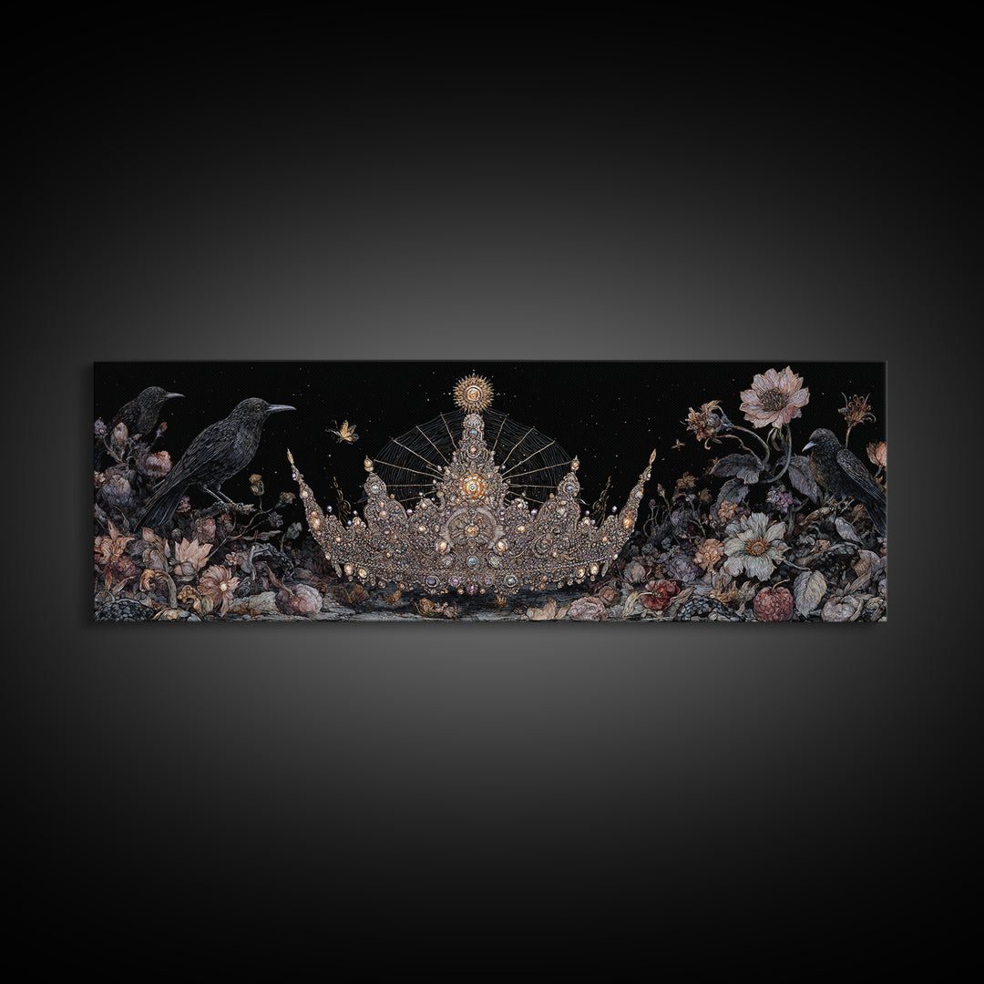 The Spiderweb Crown, Visionary Gothic Art, Extra Wide Wall Art, Macabre Wall Art, Framed Canvas Print, Halloween Wall Art