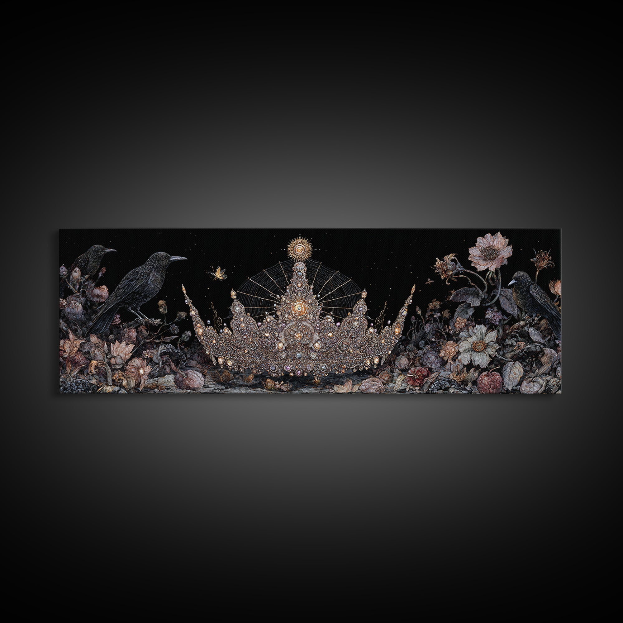 The Spiderweb Crown, Visionary Gothic Art, Extra Wide Wall Art, Macabre Wall Art, Framed Canvas Print, Halloween Wall Art