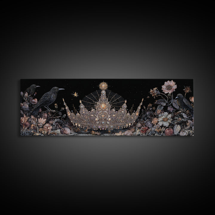 The Spiderweb Crown, Visionary Gothic Art, Extra Wide Wall Art, Macabre Wall Art, Framed Canvas Print, Halloween Wall Art