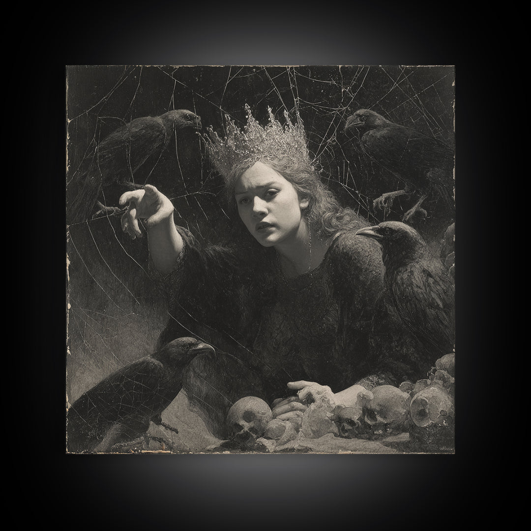 The Spiderweb Crown, Symbolist Dream Art, Square Wall Art, Gothic Horror Wall Art, Canvas Print, Halloween Wall Art