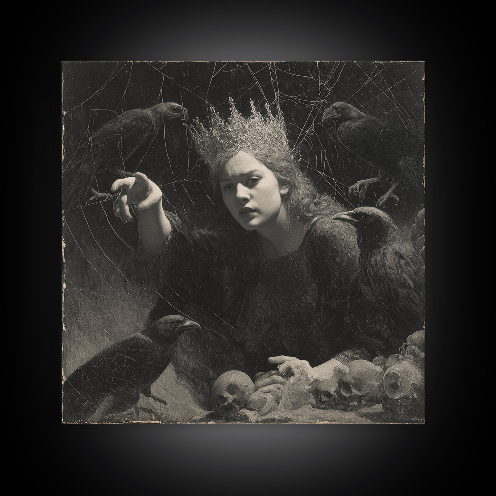 The Spiderweb Crown, Symbolist Dream Art, Square Wall Art, Gothic Horror Wall Art, Canvas Print, Halloween Wall Art