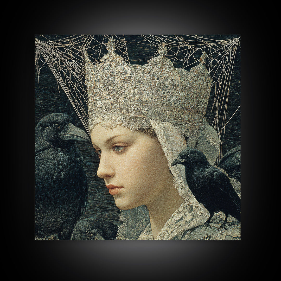The Spiderweb Crown, Symbolist Death Art, Square Wall Art, Dark Halloween Decor, Canvas Print, Halloween Wall Art, Horror Wall Art