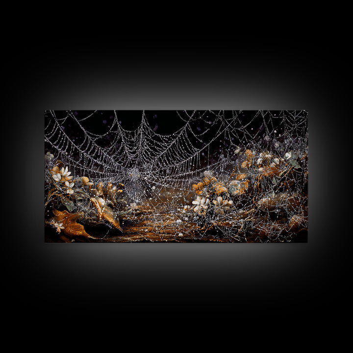 The Spiderweb Crown, Grotesque Carnival Art, Wide Panoramic Art, Dark Halloween Decor, Framed Canvas Print, Halloween Wall Art