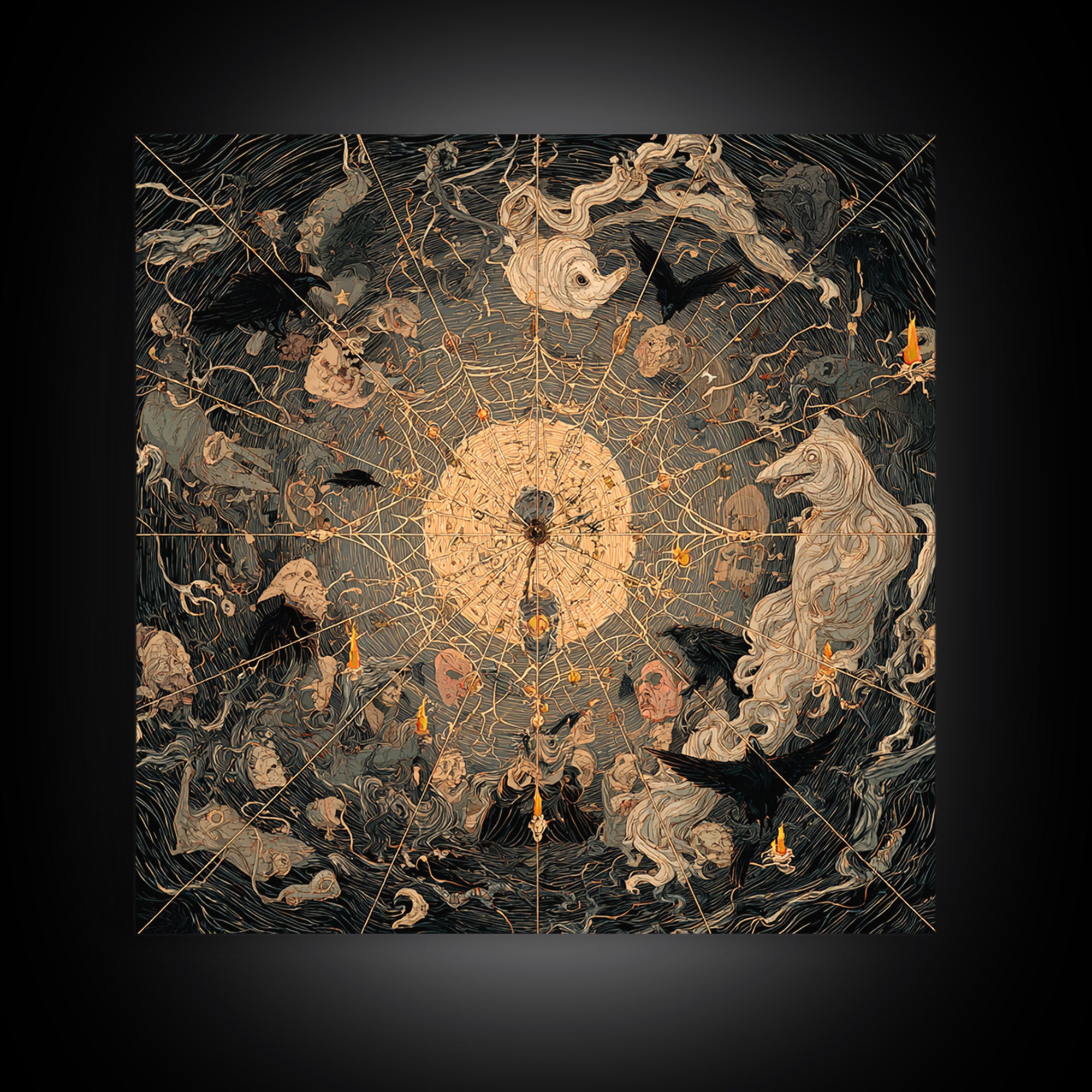 The Spiderweb Crown, Expressionist Gothic Art, Square Wall Art, Dark Halloween Decor, Canvas Print, Halloween Wall Art, Gothic Home Decor