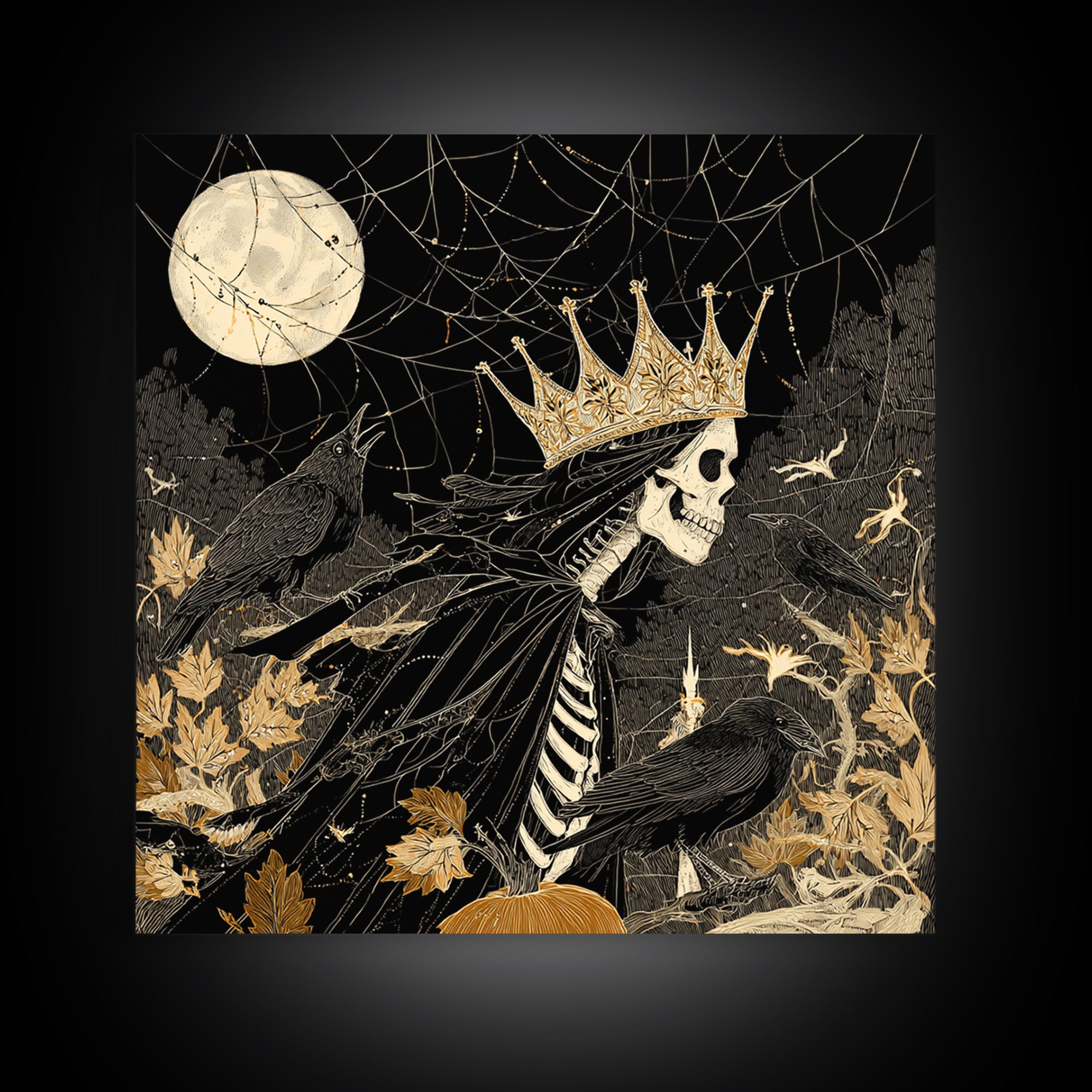 The Spiderweb Crown, Macabre Folk Print Art, Square Wall Art, Dark Fantasy Wall Art, Canvas Print, Halloween Wall Art