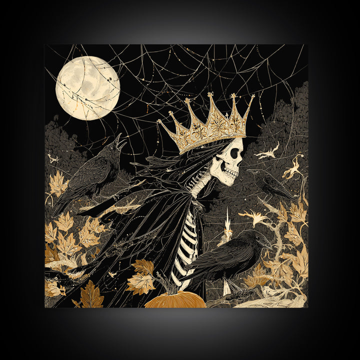 The Spiderweb Crown, Macabre Folk Print Art, Square Wall Art, Dark Fantasy Wall Art, Canvas Print, Halloween Wall Art